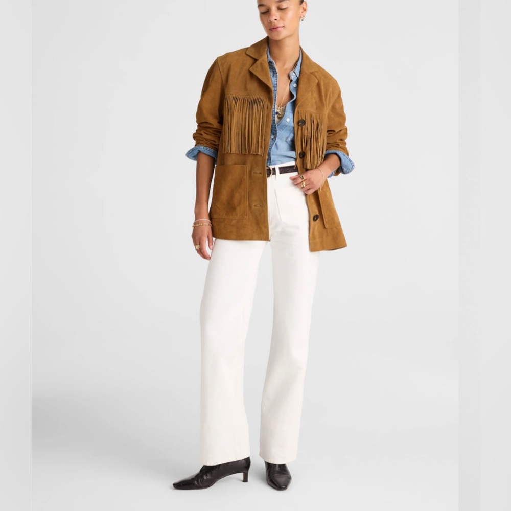 Madewell Fringe Shirt Jacket in Suede New With Tags Small Coastal Cowgirl - Picture 2 of 15